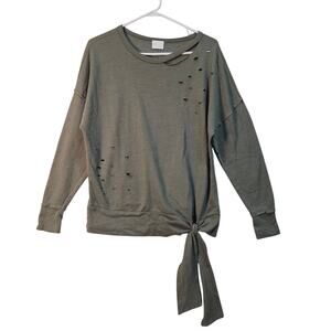 Abound Olive Green Pull Over Distressed Front & Trim Size Small Grunge